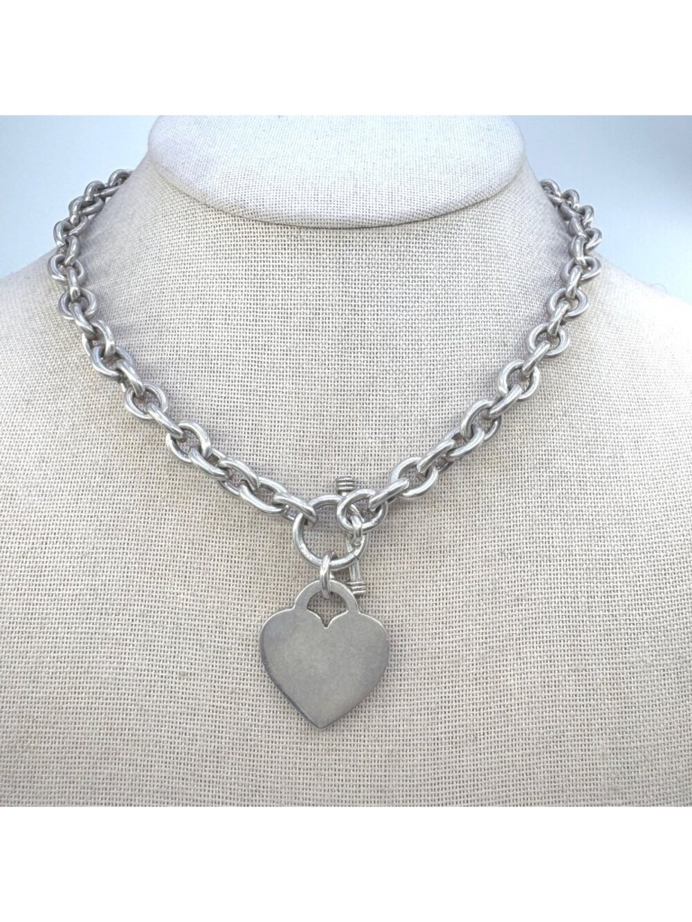 Heavy Heart Tag Pendant Necklace 925 Sterling Silver Size 15.5" Length